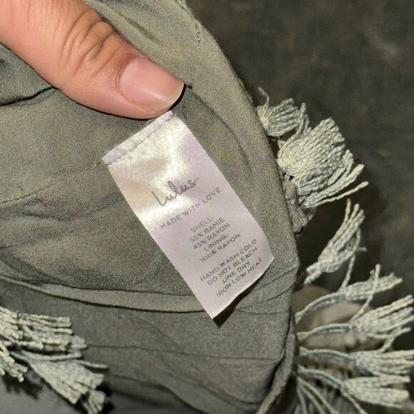 LuLus Mini Skirt Women's Small Olive Green Rayon Fringe Tiered Classic Back Zip - Picture 5 of 7